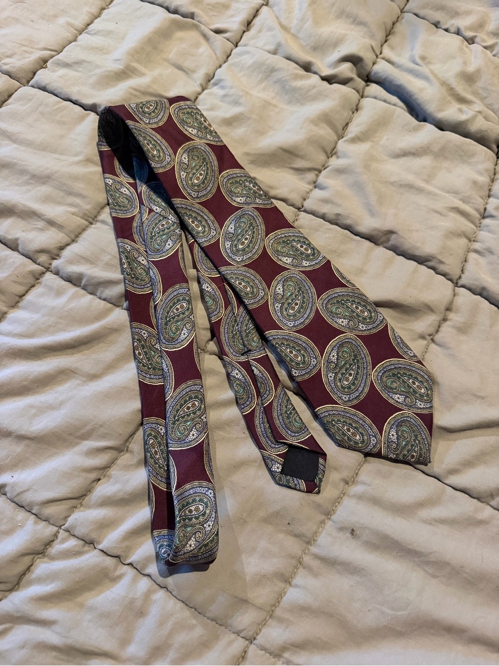 Yves Saint Laurent Burgundy Paisley Silk-Effect Tie with Green Accents